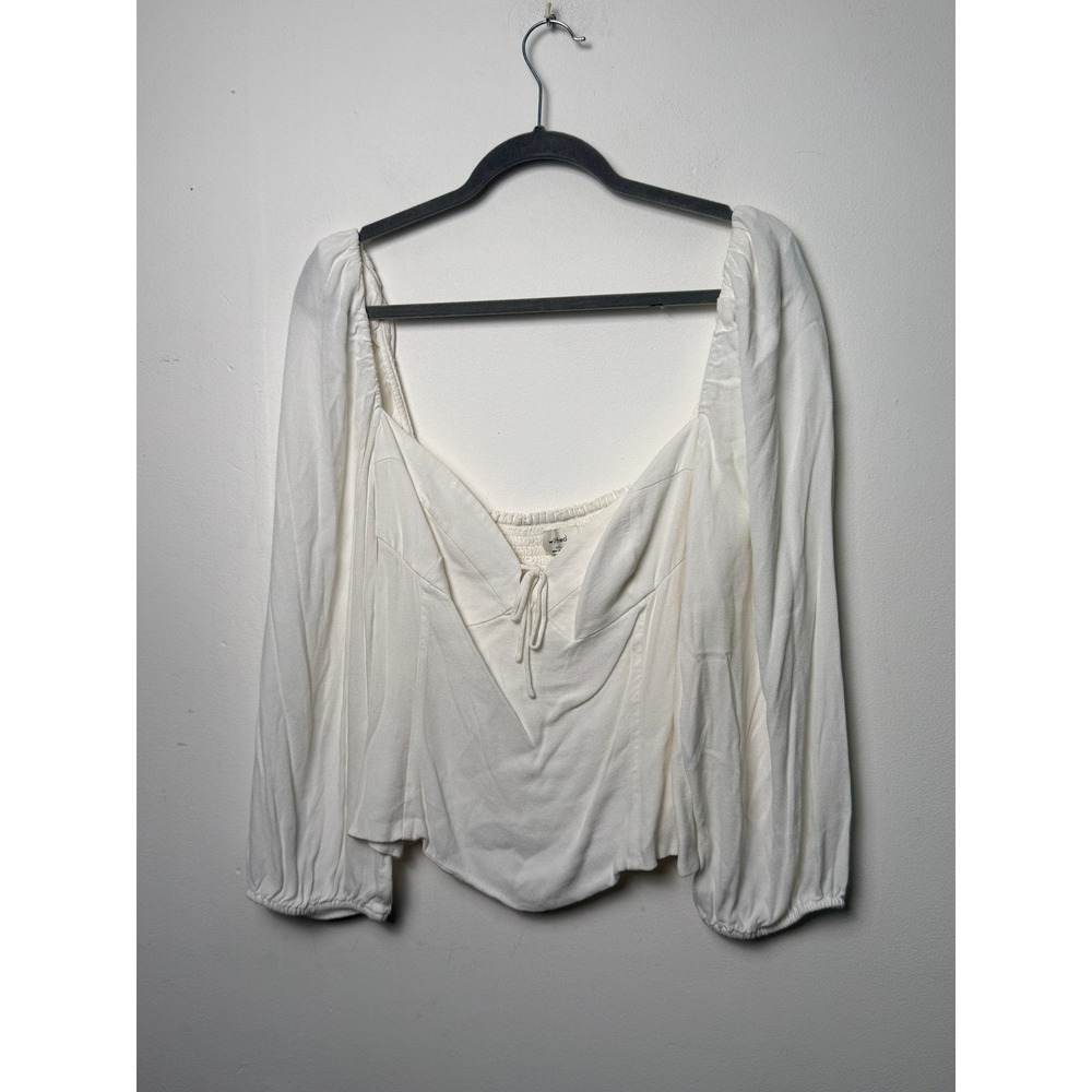 Wilfred Aritzia White Smocked Peasant Blouse Puff Sleeve 2XL 103741